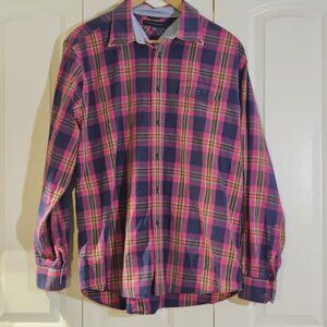 Tommy Hilfiger Shirt Mens XL Pink Blue Plaid Long Sleeve Button Down READ!